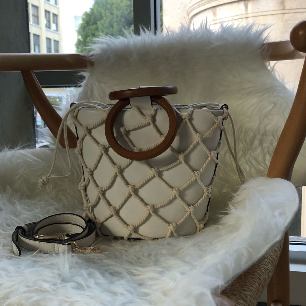 Mango net bag in white & wood